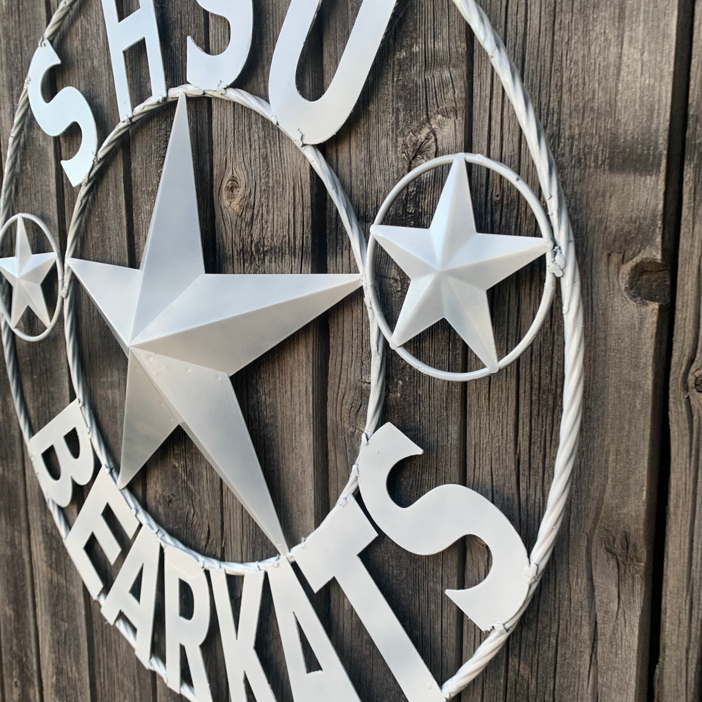 24",32" SHSU SAM HOUSTON BEARKATS RUSTIC WHITE METAL CUSTOM VINTAGE CRAFT RUSTIC BLACK TEAM STAR HANDMADE