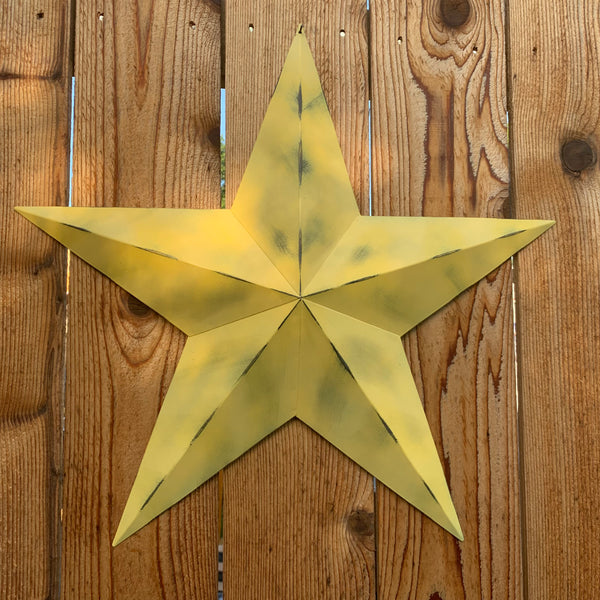 #EH10482 MUSTAND LIGHT YELLOW DISTRESSED BARN STAR TWO TONE METAL ART WESTERN HOME DECOR HANDMADE NEW