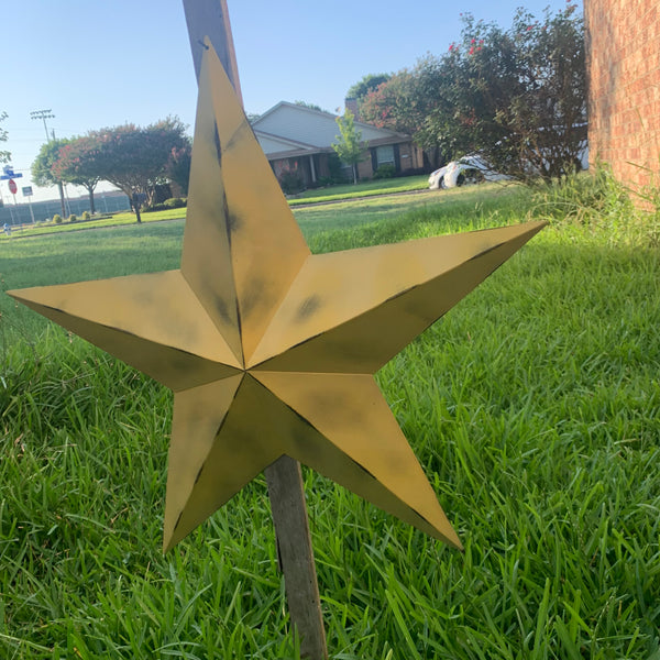 #EH10482 MUSTAND LIGHT YELLOW DISTRESSED BARN STAR TWO TONE METAL ART WESTERN HOME DECOR HANDMADE NEW