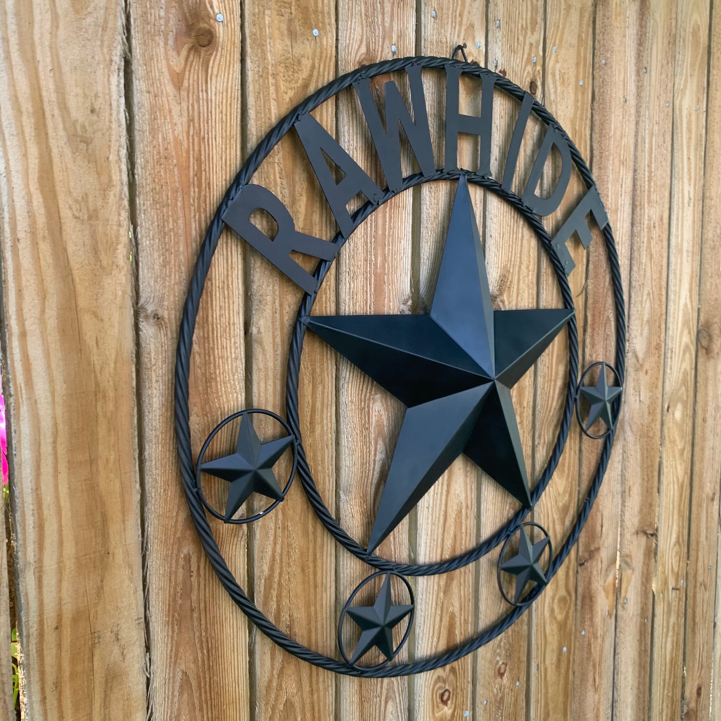 RAWHIDE STYLE CUSTOM STAR RUSTIC BLACK NAME BARN METAL STAR 3d TWISTED ROPE RING WESTERN HOME DECOR HANDMADE