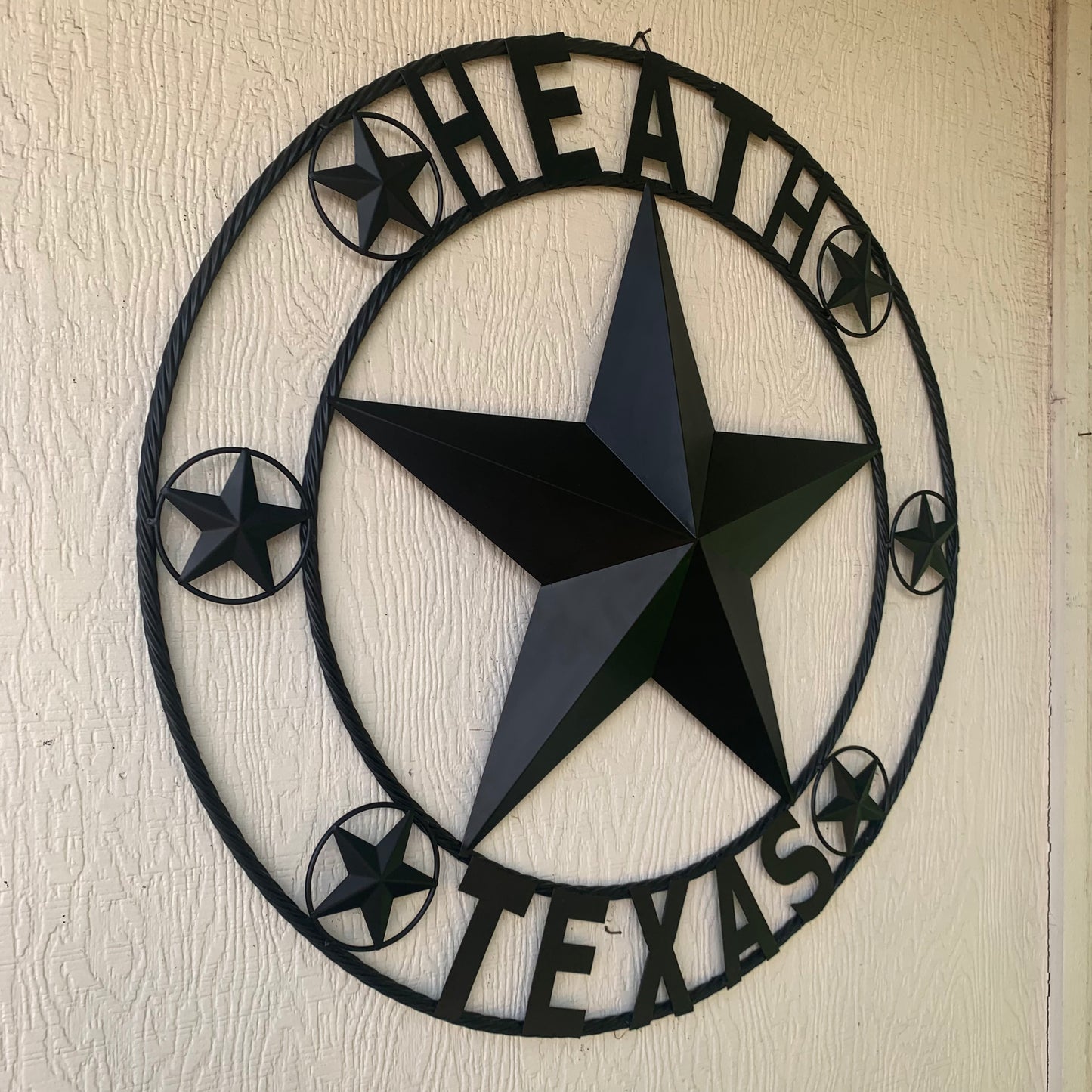 HEATH TEXAS STYLE CUSTOM STAR NAME BARN METAL STAR 3d TWISTED ROPE RING WESTERN HOME DECOR HANDMADE RUSTIC BLACK 24",32",34",36",40",42",44",46",50"