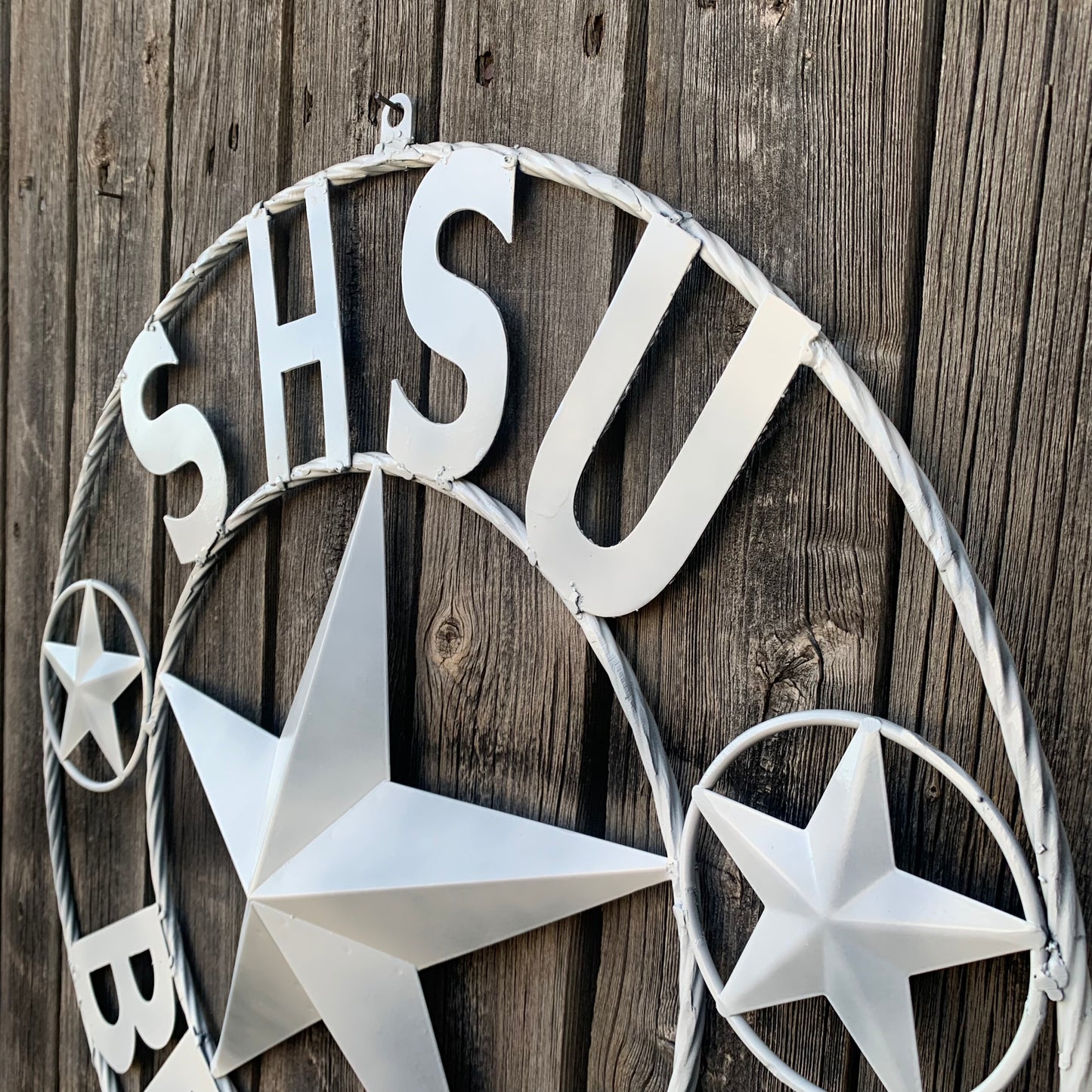 24",32" SHSU SAM HOUSTON BEARKATS RUSTIC WHITE METAL CUSTOM VINTAGE CRAFT RUSTIC BLACK TEAM STAR HANDMADE