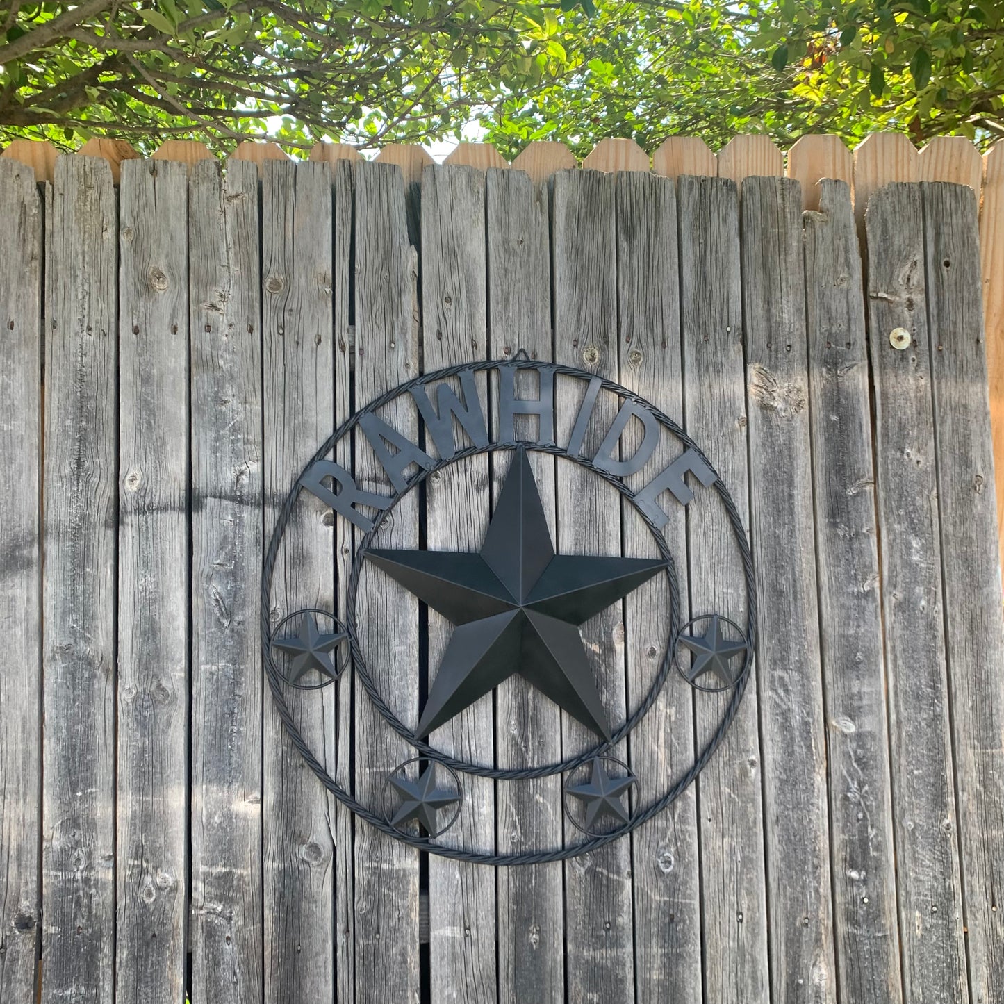 RAWHIDE STYLE CUSTOM STAR RUSTIC BLACK NAME BARN METAL STAR 3d TWISTED ROPE RING WESTERN HOME DECOR HANDMADE
