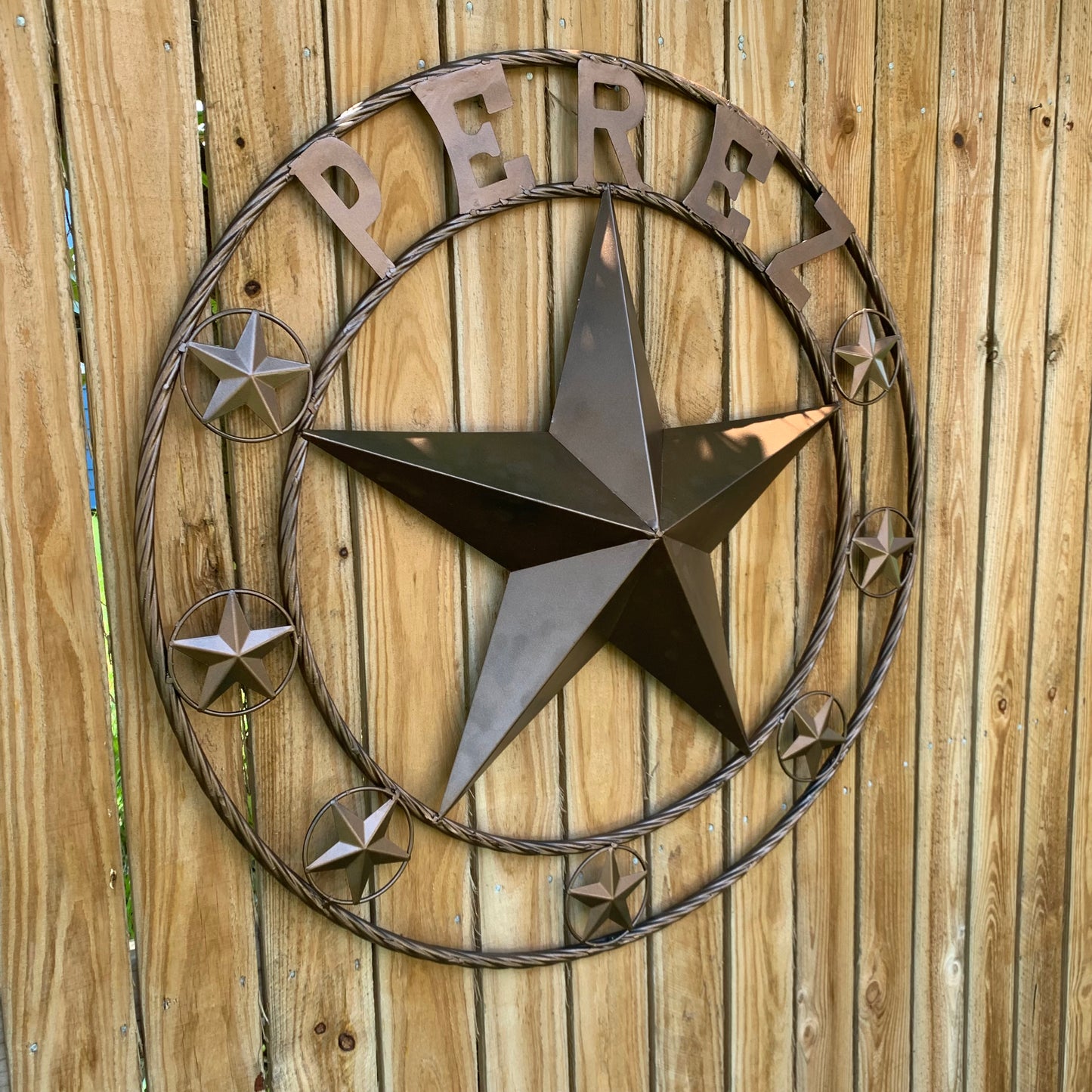 PEREZ CUSTOM STAR NAME BARN METAL STAR 3d TWISTED ROPE RING WESTERN HOME DECOR RUSTIC  BRONZE HANDMADE 24",32",34",36",40",42",44",46",50"