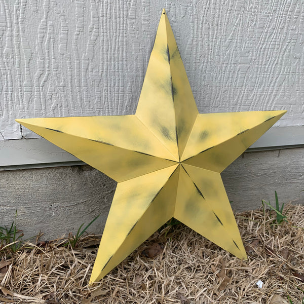 #EH10482 MUSTAND LIGHT YELLOW DISTRESSED BARN STAR TWO TONE METAL ART WESTERN HOME DECOR HANDMADE NEW