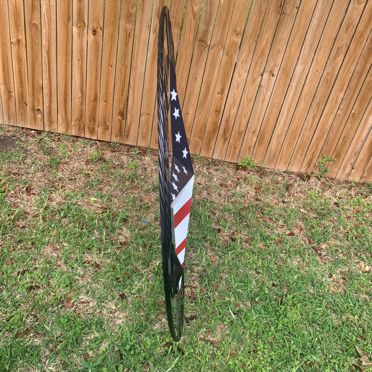 GOD BLESS OUR HOME USA FLAG STAR METAL BARN STAR TWISTED ROPE RING WALL ART WESTERN HOME DECOR RUSTIC RED WHITE & BLUE WITH BLACK RING HANDMADE NEW