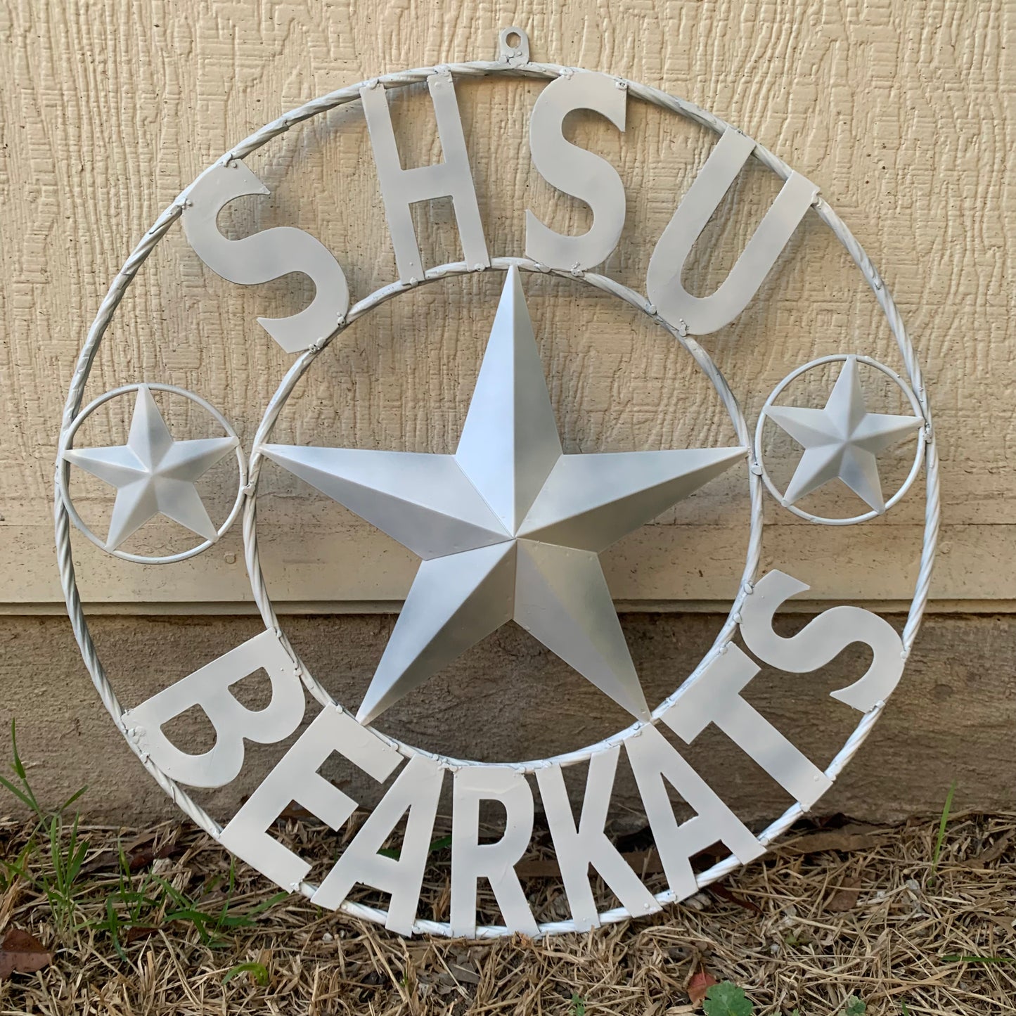 24",32" SHSU SAM HOUSTON BEARKATS RUSTIC WHITE METAL CUSTOM VINTAGE CRAFT RUSTIC BLACK TEAM STAR HANDMADE