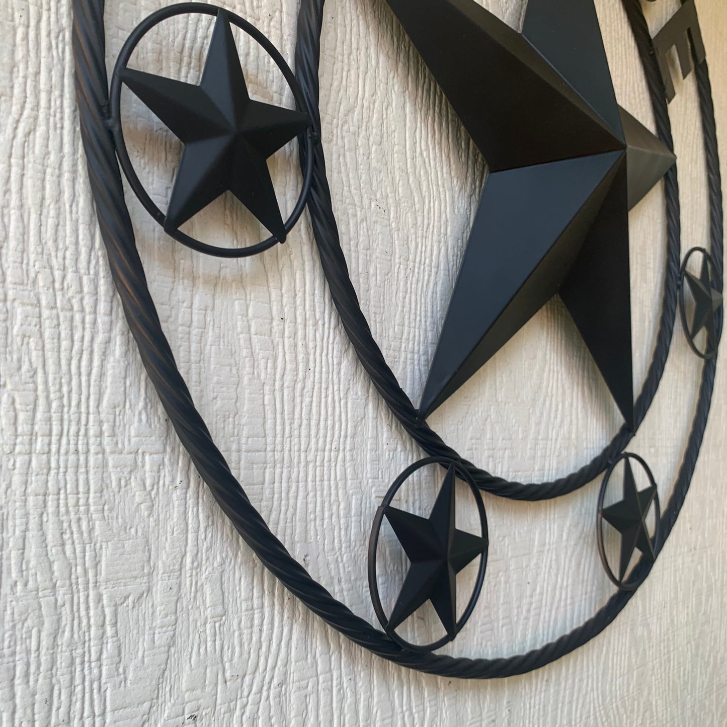 RAWHIDE STYLE CUSTOM STAR RUSTIC BLACK NAME BARN METAL STAR 3d TWISTED ROPE RING WESTERN HOME DECOR HANDMADE