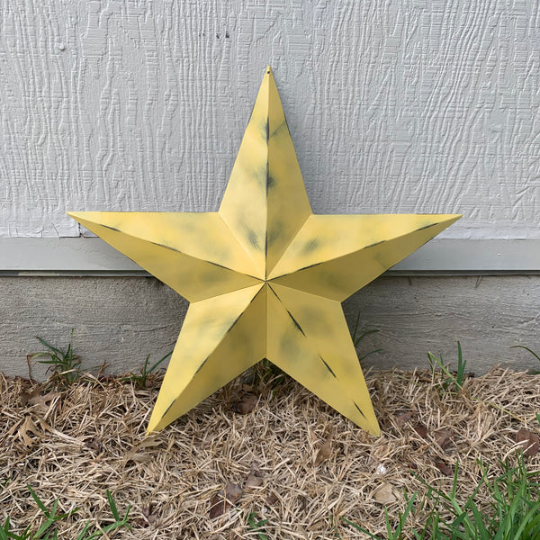#EH10482 MUSTAND LIGHT YELLOW DISTRESSED BARN STAR TWO TONE METAL ART WESTERN HOME DECOR HANDMADE NEW