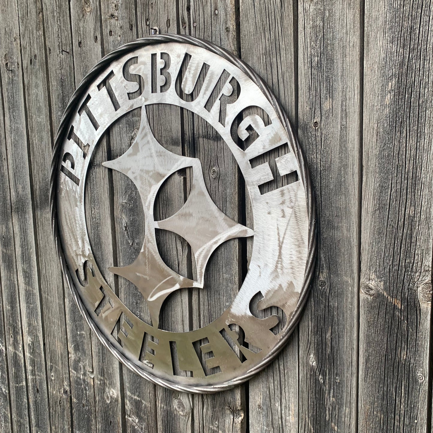 PITTSBURGH STEELERS CUSTOM RAW METAL VINTAGE CRAFT TEAM SIGN HANDMADE