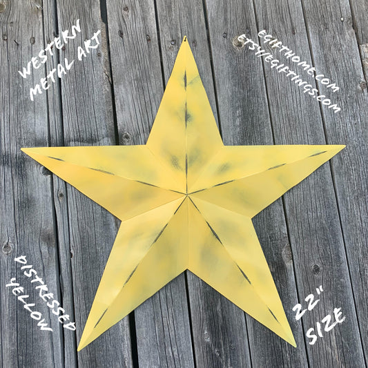 #EH10482 MUSTAND LIGHT YELLOW DISTRESSED BARN STAR TWO TONE METAL ART WESTERN HOME DECOR HANDMADE NEW