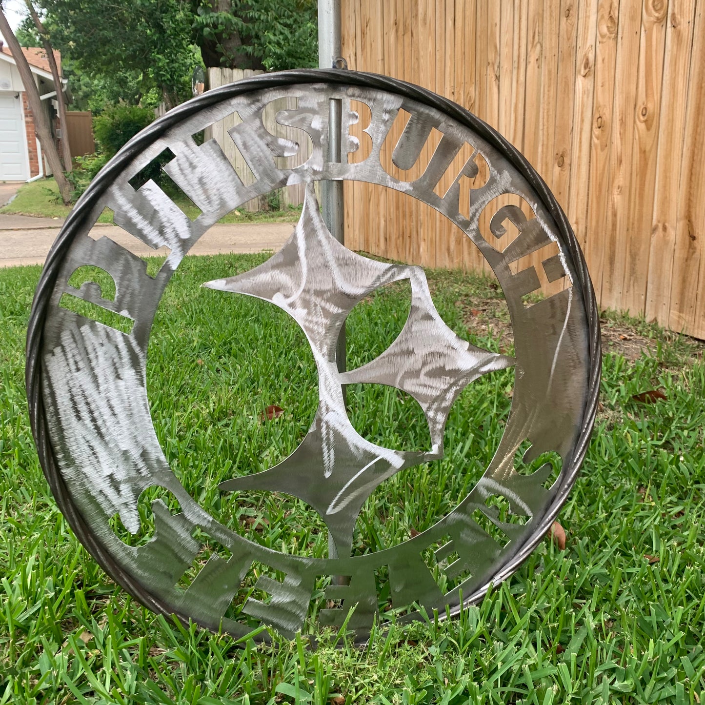 PITTSBURGH STEELERS CUSTOM RAW METAL VINTAGE CRAFT TEAM SIGN HANDMADE