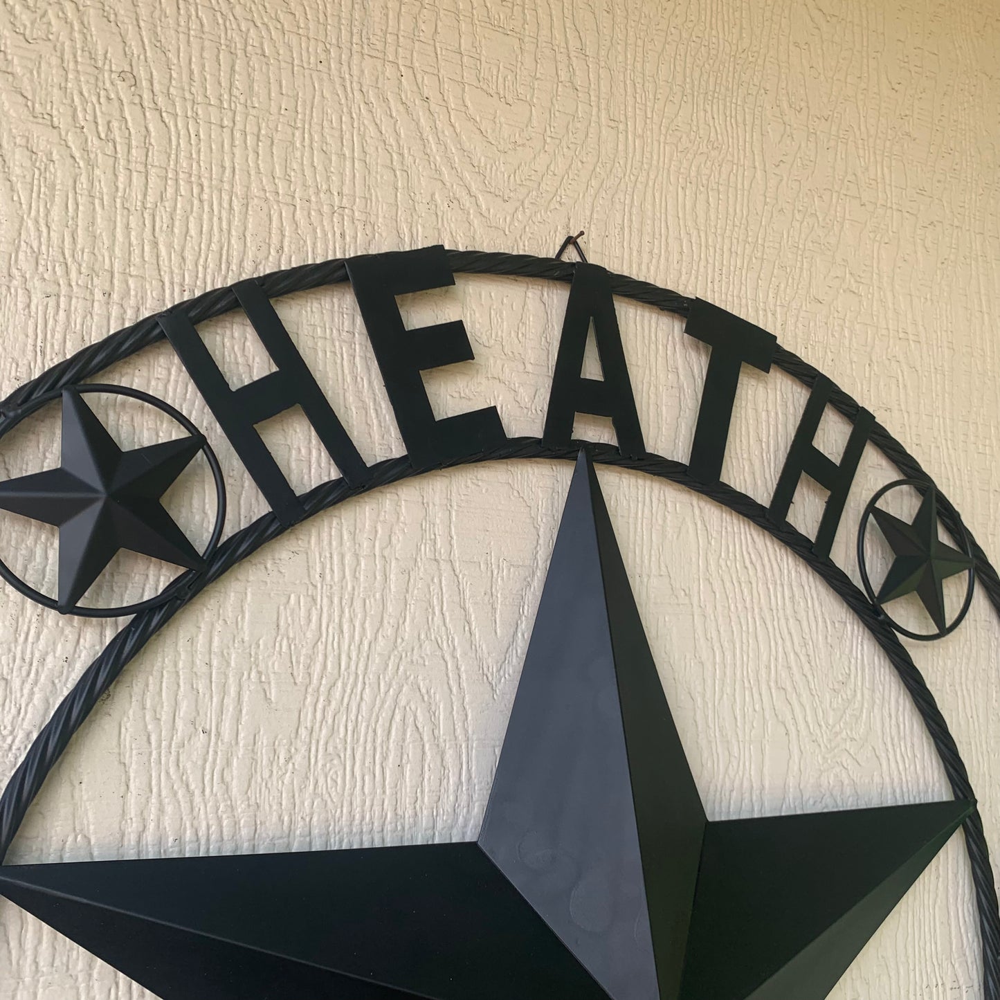 HEATH TEXAS STYLE CUSTOM STAR NAME BARN METAL STAR 3d TWISTED ROPE RING WESTERN HOME DECOR HANDMADE RUSTIC BLACK 24",32",34",36",40",42",44",46",50"