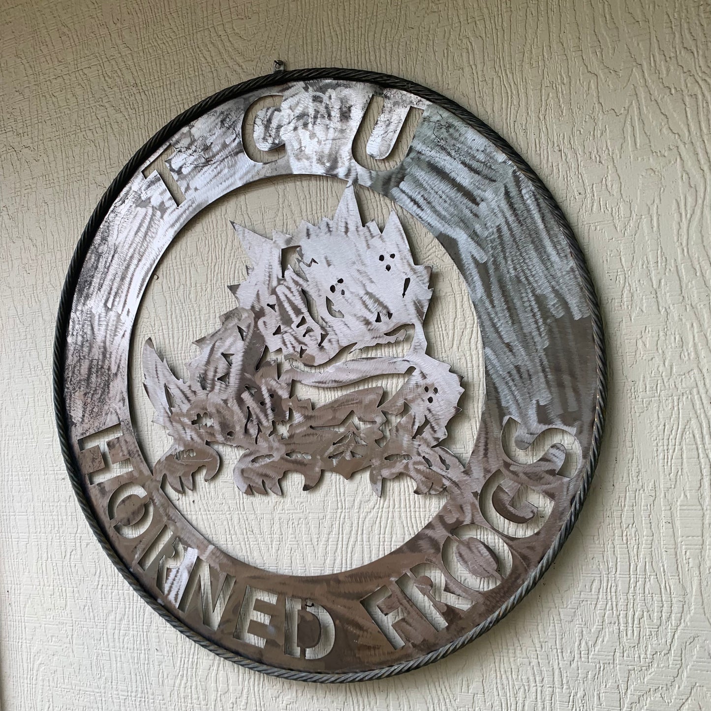 32" TCU HORNED FROGS CUSTOM RAW METAL VINTAGE CRAFT WIDE BAND RING TEAM SIGN HANDMADE