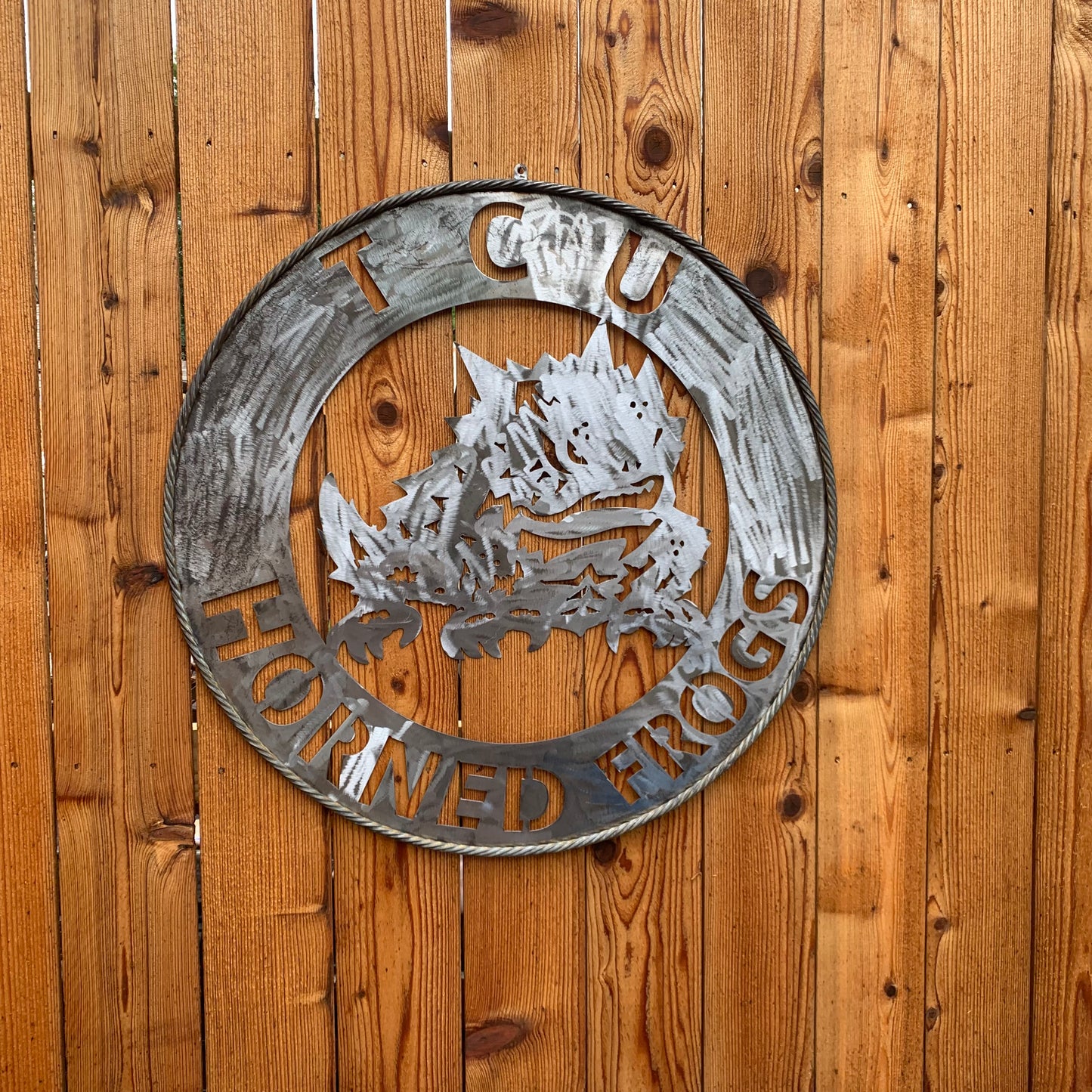 32" TCU HORNED FROGS CUSTOM RAW METAL VINTAGE CRAFT WIDE BAND RING TEAM SIGN HANDMADE
