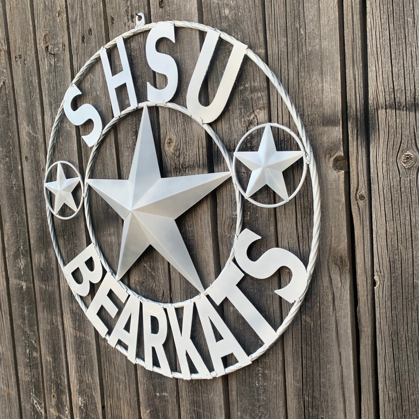24",32" SHSU SAM HOUSTON BEARKATS RUSTIC WHITE METAL CUSTOM VINTAGE CRAFT RUSTIC BLACK TEAM STAR HANDMADE
