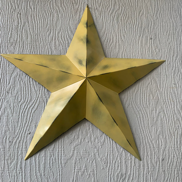 #EH10482 MUSTAND LIGHT YELLOW DISTRESSED BARN STAR TWO TONE METAL ART WESTERN HOME DECOR HANDMADE NEW
