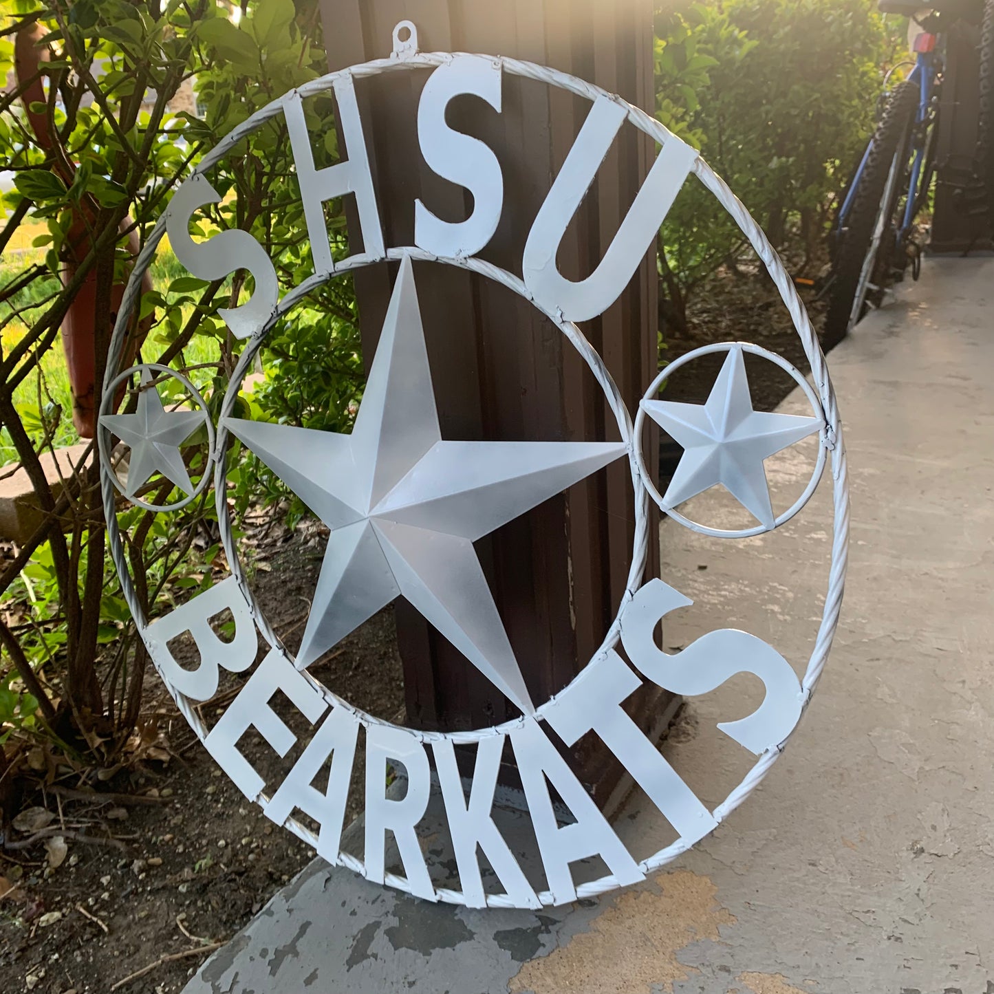 24",32" SHSU SAM HOUSTON BEARKATS RUSTIC WHITE METAL CUSTOM VINTAGE CRAFT RUSTIC BLACK TEAM STAR HANDMADE