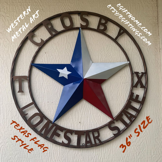CROSBY LONESTAR STATE STYLE CUSTOM NAME STAR WITH TWISTED ROPE RING METAL WALL ART WESTERN HOME DECOR HANDMADE