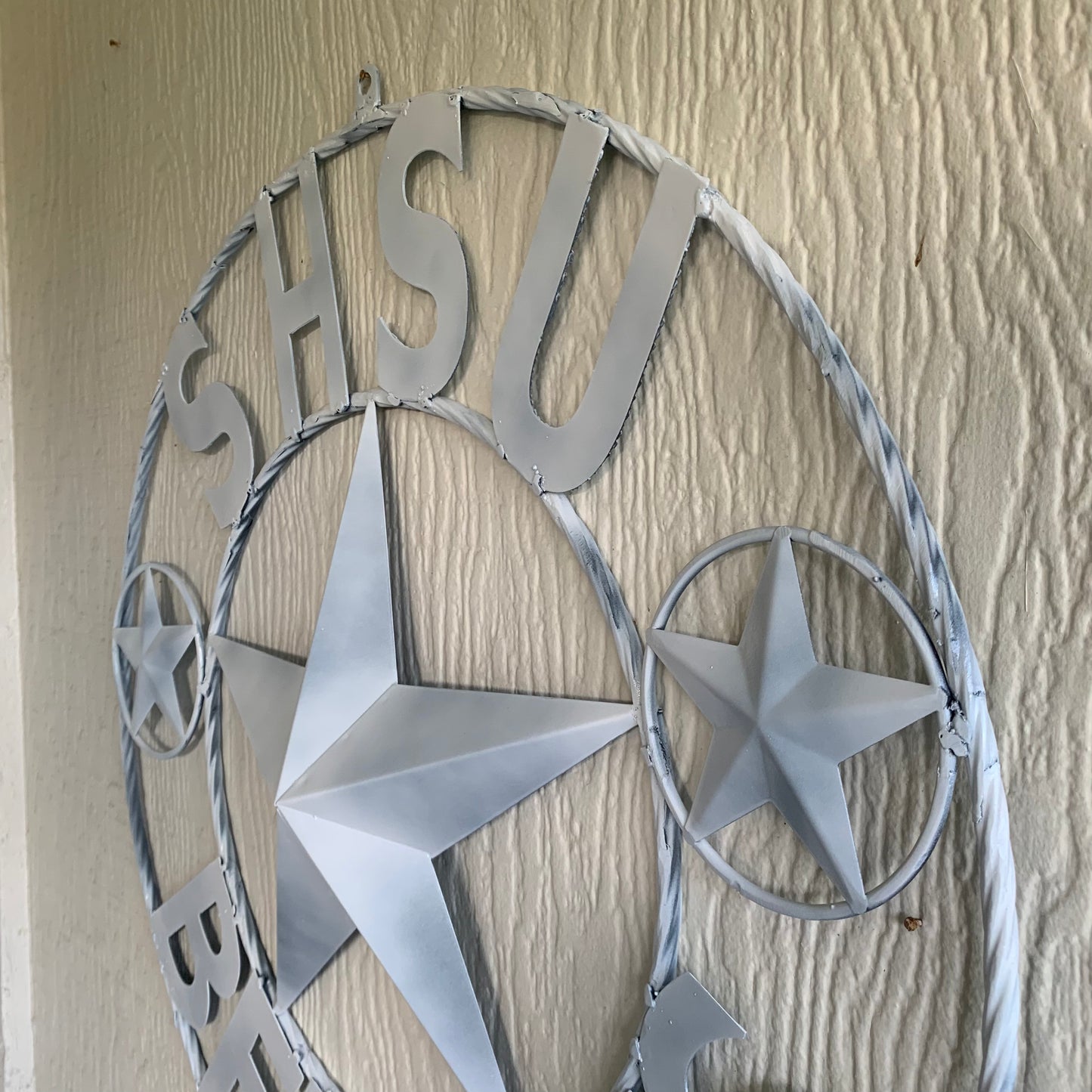 24",32" SHSU SAM HOUSTON BEARKATS RUSTIC WHITE METAL CUSTOM VINTAGE CRAFT RUSTIC BLACK TEAM STAR HANDMADE