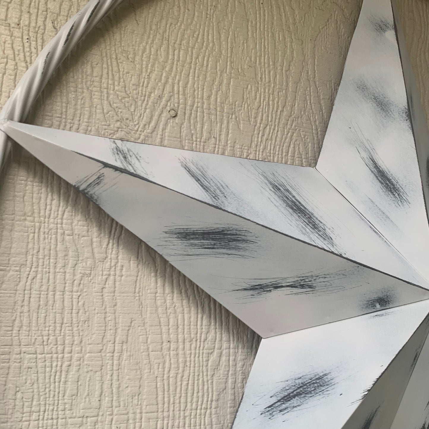 WHITE DISTRESSED STAR STYLE# 1 RUSTIC BARN LONE STAR ROPE RING METAL WALL ART