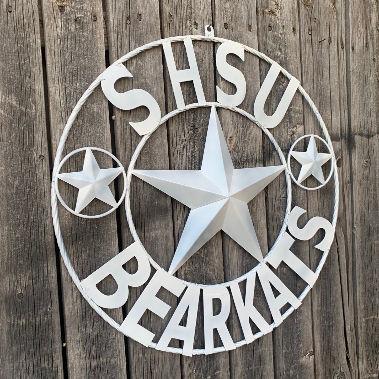 24",32" SHSU SAM HOUSTON BEARKATS RUSTIC WHITE METAL CUSTOM VINTAGE CRAFT RUSTIC BLACK TEAM STAR HANDMADE