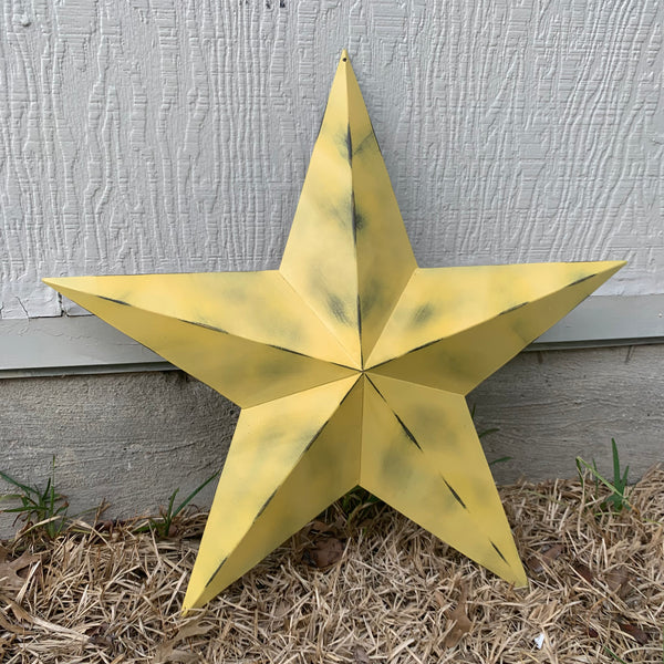 #EH10482 MUSTAND LIGHT YELLOW DISTRESSED BARN STAR TWO TONE METAL ART WESTERN HOME DECOR HANDMADE NEW