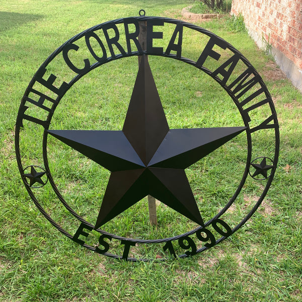 CORREA FAMILY STYLE CUSTOM FAMILY NAME STAR METAL BARN STAR ROPE RING WESTERN HOME DECOR RUSTIC HANDMADE 24",32",34",36",40",42",44",46",50"