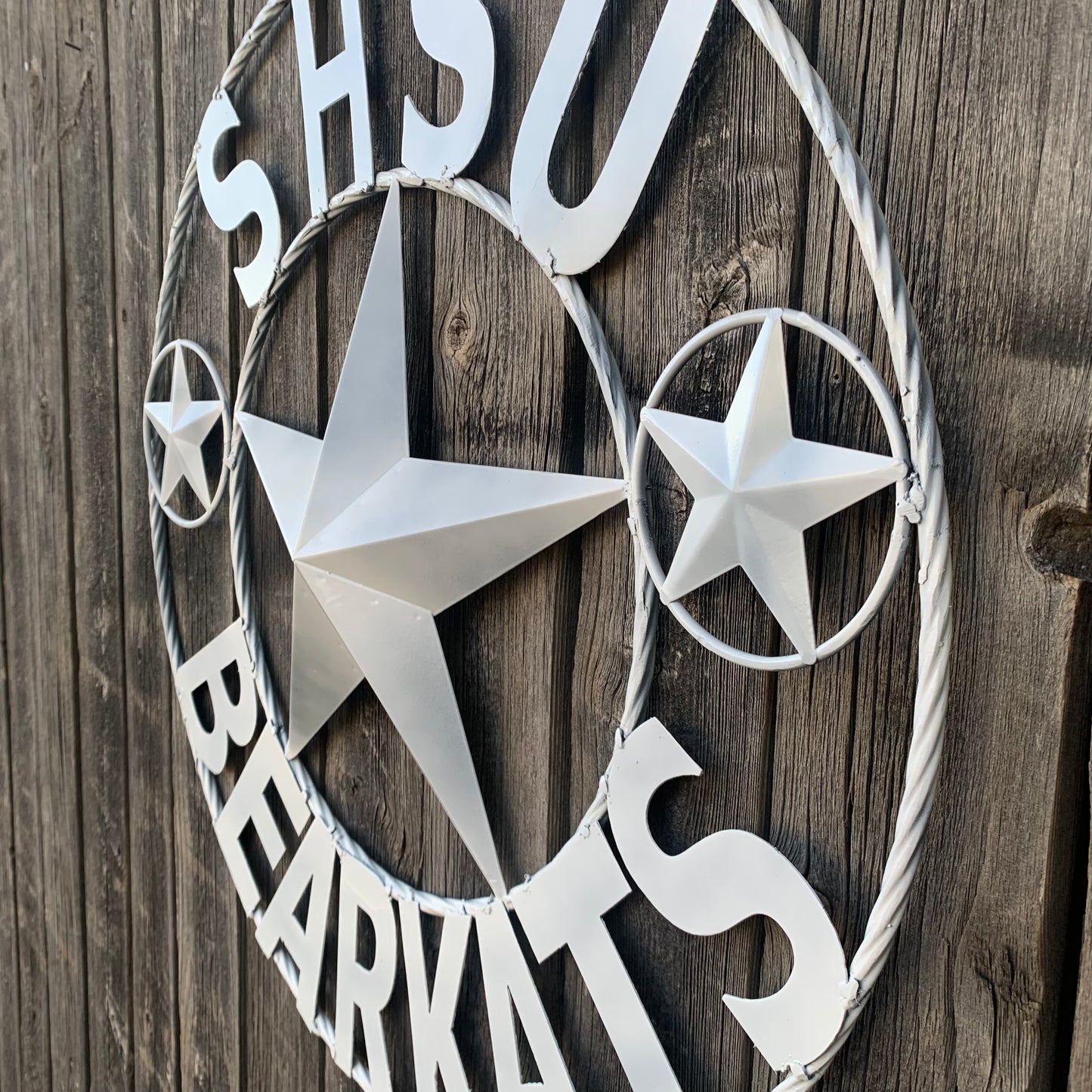 24",32" SHSU SAM HOUSTON BEARKATS RUSTIC WHITE METAL CUSTOM VINTAGE CRAFT RUSTIC BLACK TEAM STAR HANDMADE