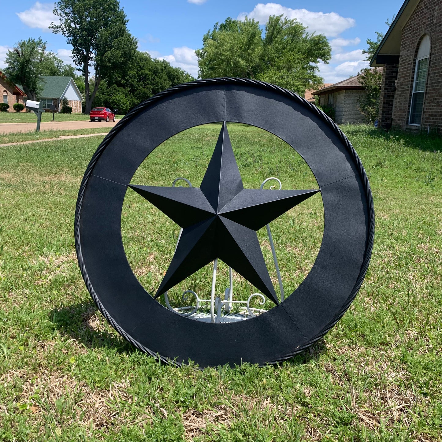36" RUSTIC BLACK LONE STAR WIDE BAND RING TWISTED ROPE RING 3d METAL STAR WALL ART WESTERN HOME DECOR HANDMADE NEW #EH11879