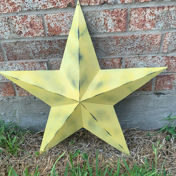 #EH10482 MUSTAND LIGHT YELLOW DISTRESSED BARN STAR TWO TONE METAL ART WESTERN HOME DECOR HANDMADE NEW