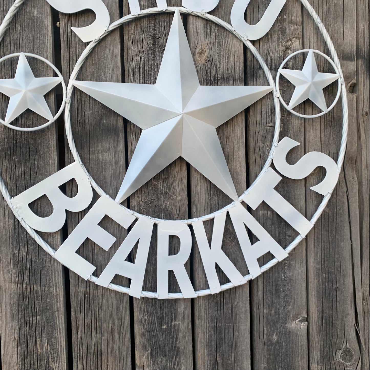 24",32" SHSU SAM HOUSTON BEARKATS RUSTIC WHITE METAL CUSTOM VINTAGE CRAFT RUSTIC BLACK TEAM STAR HANDMADE