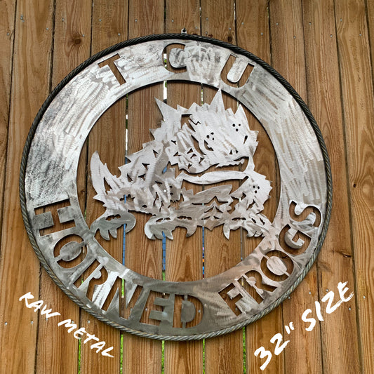 32" TCU HORNED FROGS CUSTOM RAW METAL VINTAGE CRAFT WIDE BAND RING TEAM SIGN HANDMADE