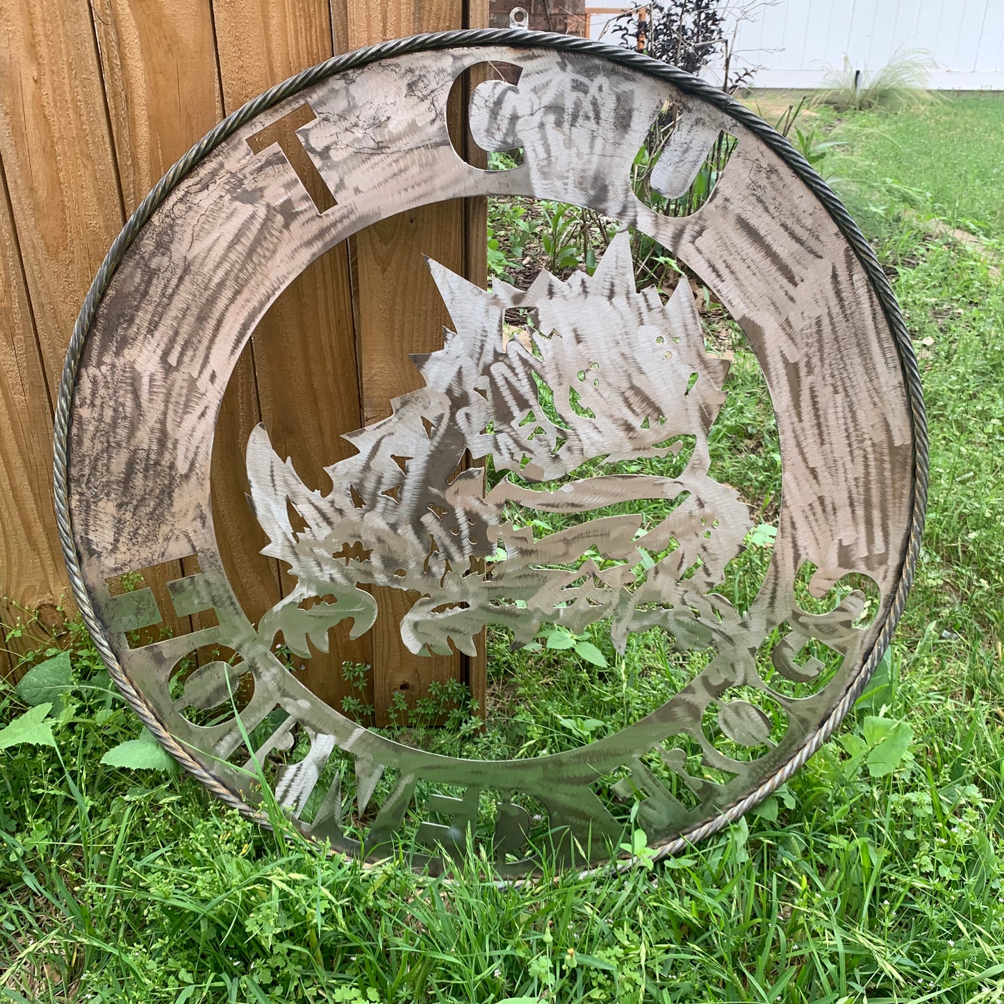 32" TCU HORNED FROGS CUSTOM RAW METAL VINTAGE CRAFT WIDE BAND RING TEAM SIGN HANDMADE