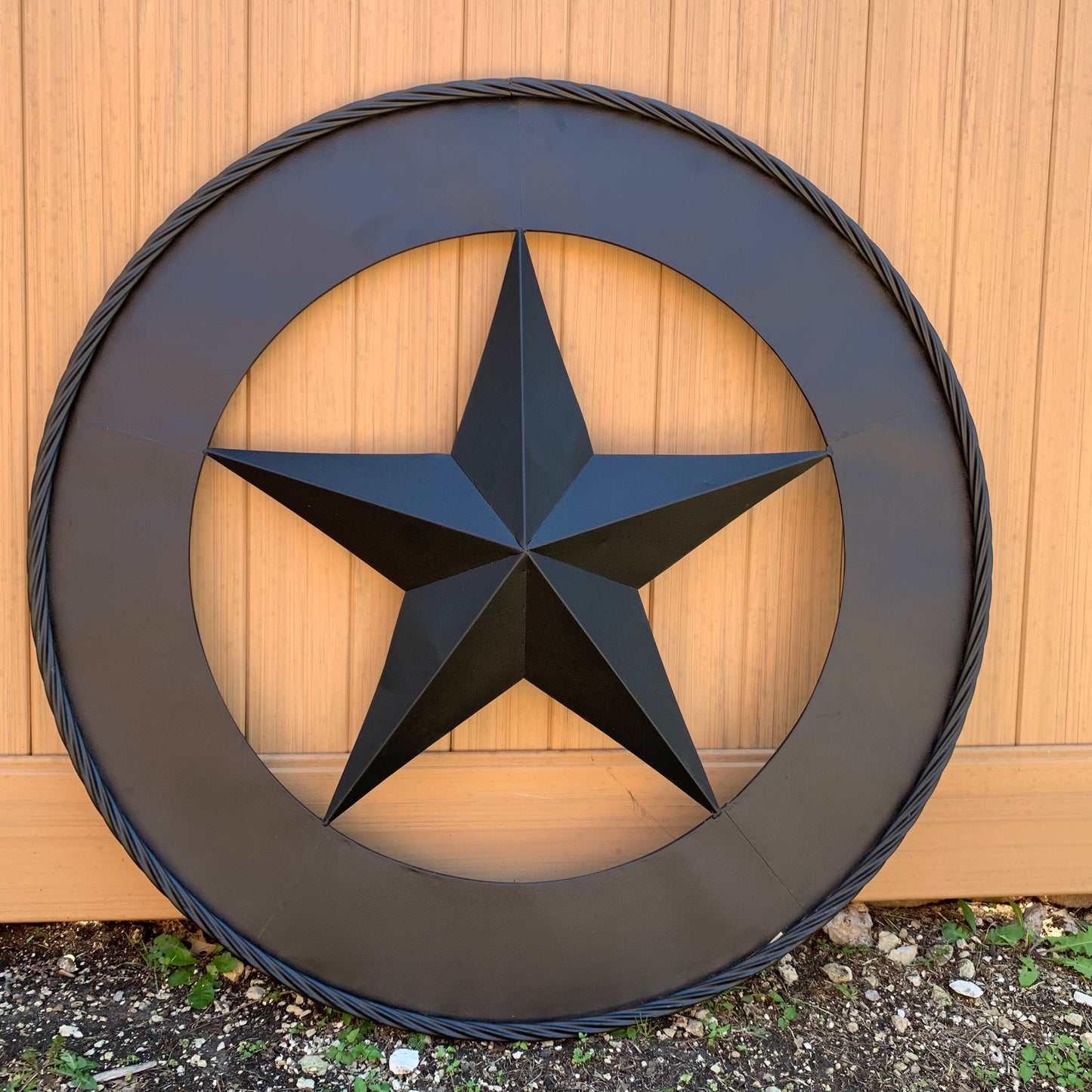 36" RUSTIC BLACK LONE STAR WIDE BAND RING TWISTED ROPE RING 3d METAL STAR WALL ART WESTERN HOME DECOR HANDMADE NEW #EH11879