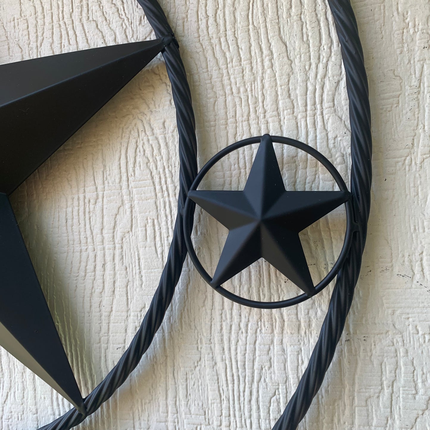 RAWHIDE STYLE CUSTOM STAR RUSTIC BLACK NAME BARN METAL STAR 3d TWISTED ROPE RING WESTERN HOME DECOR HANDMADE