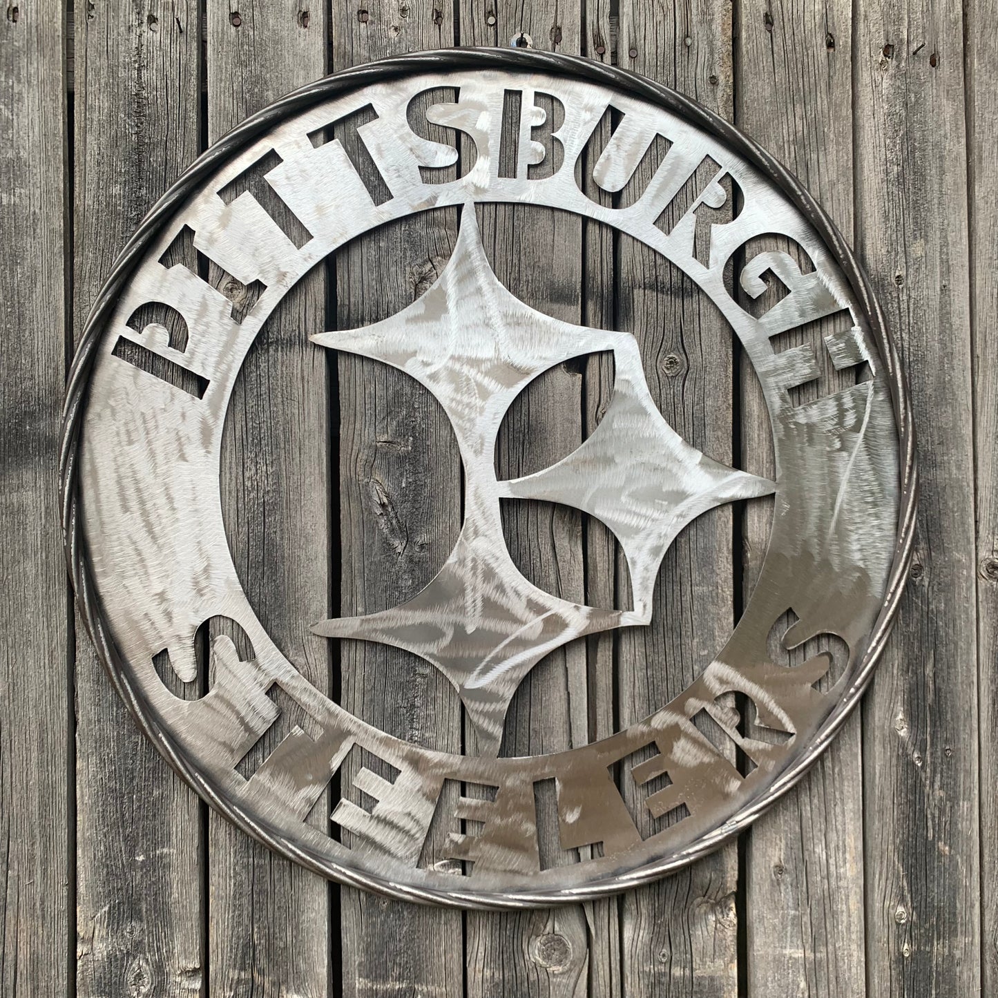 PITTSBURGH STEELERS CUSTOM RAW METAL VINTAGE CRAFT TEAM SIGN HANDMADE