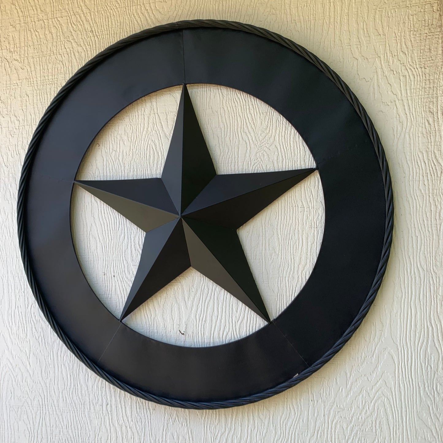 36" RUSTIC BLACK LONE STAR WIDE BAND RING TWISTED ROPE RING 3d METAL STAR WALL ART WESTERN HOME DECOR HANDMADE NEW #EH11879