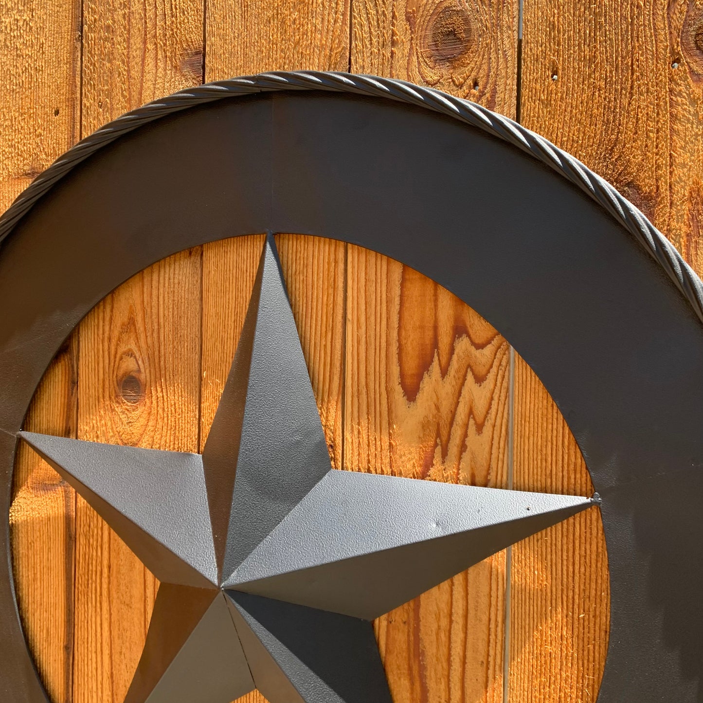 36" RUSTIC BLACK LONE STAR WIDE BAND RING TWISTED ROPE RING 3d METAL STAR WALL ART WESTERN HOME DECOR HANDMADE NEW #EH11879