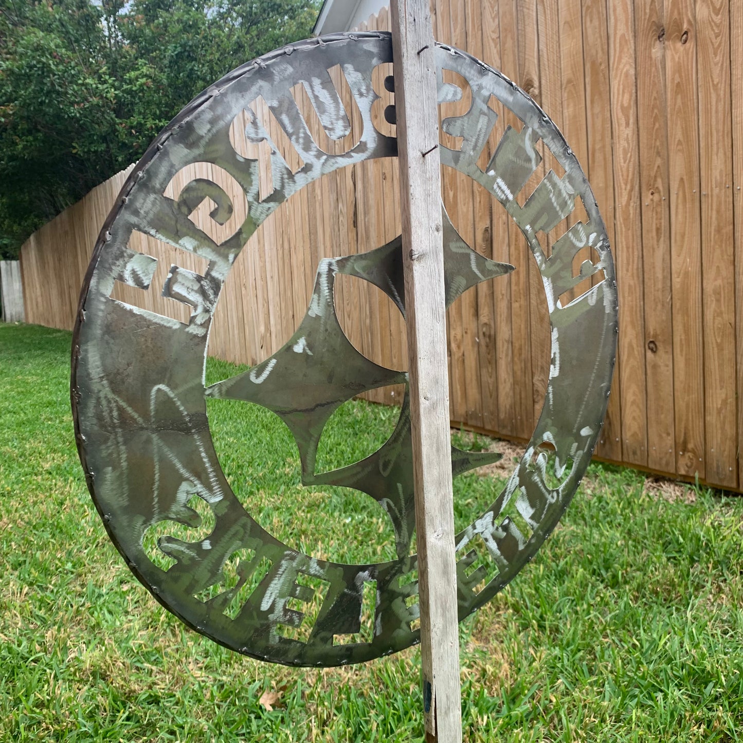 PITTSBURGH STEELERS CUSTOM RAW METAL VINTAGE CRAFT TEAM SIGN HANDMADE