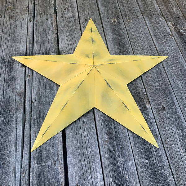 #EH10482 MUSTAND LIGHT YELLOW DISTRESSED BARN STAR TWO TONE METAL ART WESTERN HOME DECOR HANDMADE NEW