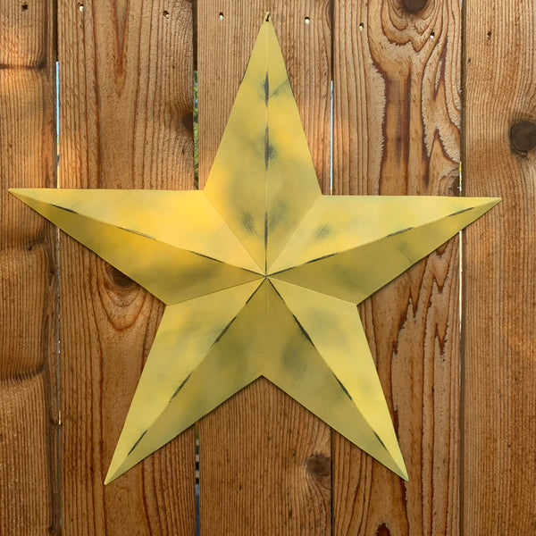 #EH10482 MUSTAND LIGHT YELLOW DISTRESSED BARN STAR TWO TONE METAL ART WESTERN HOME DECOR HANDMADE NEW
