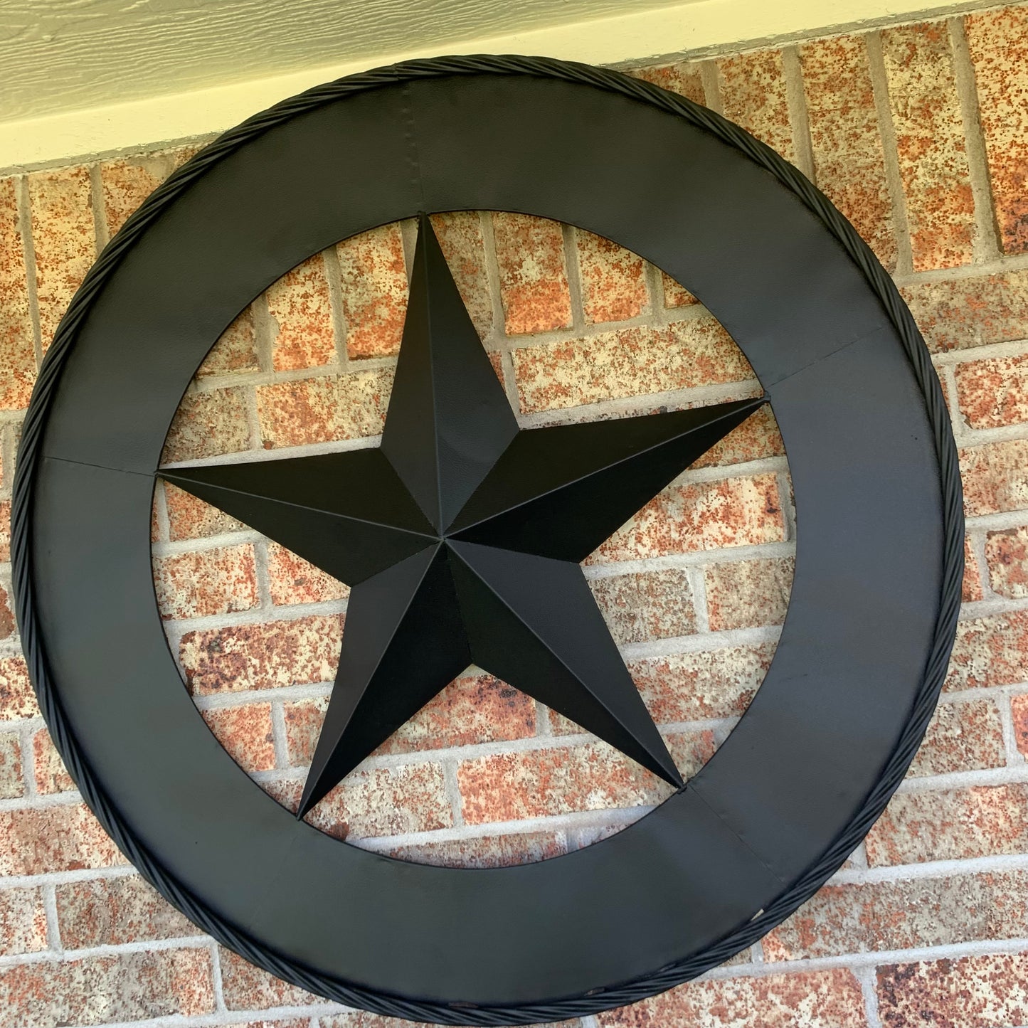 36" RUSTIC BLACK LONE STAR WIDE BAND RING TWISTED ROPE RING 3d METAL STAR WALL ART WESTERN HOME DECOR HANDMADE NEW #EH11879