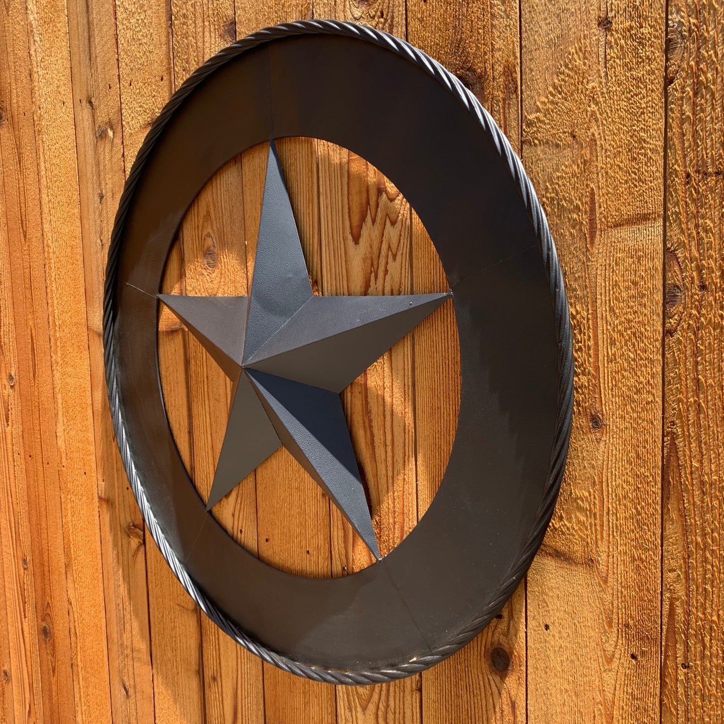 36" RUSTIC BLACK LONE STAR WIDE BAND RING TWISTED ROPE RING 3d METAL STAR WALL ART WESTERN HOME DECOR HANDMADE NEW #EH11879