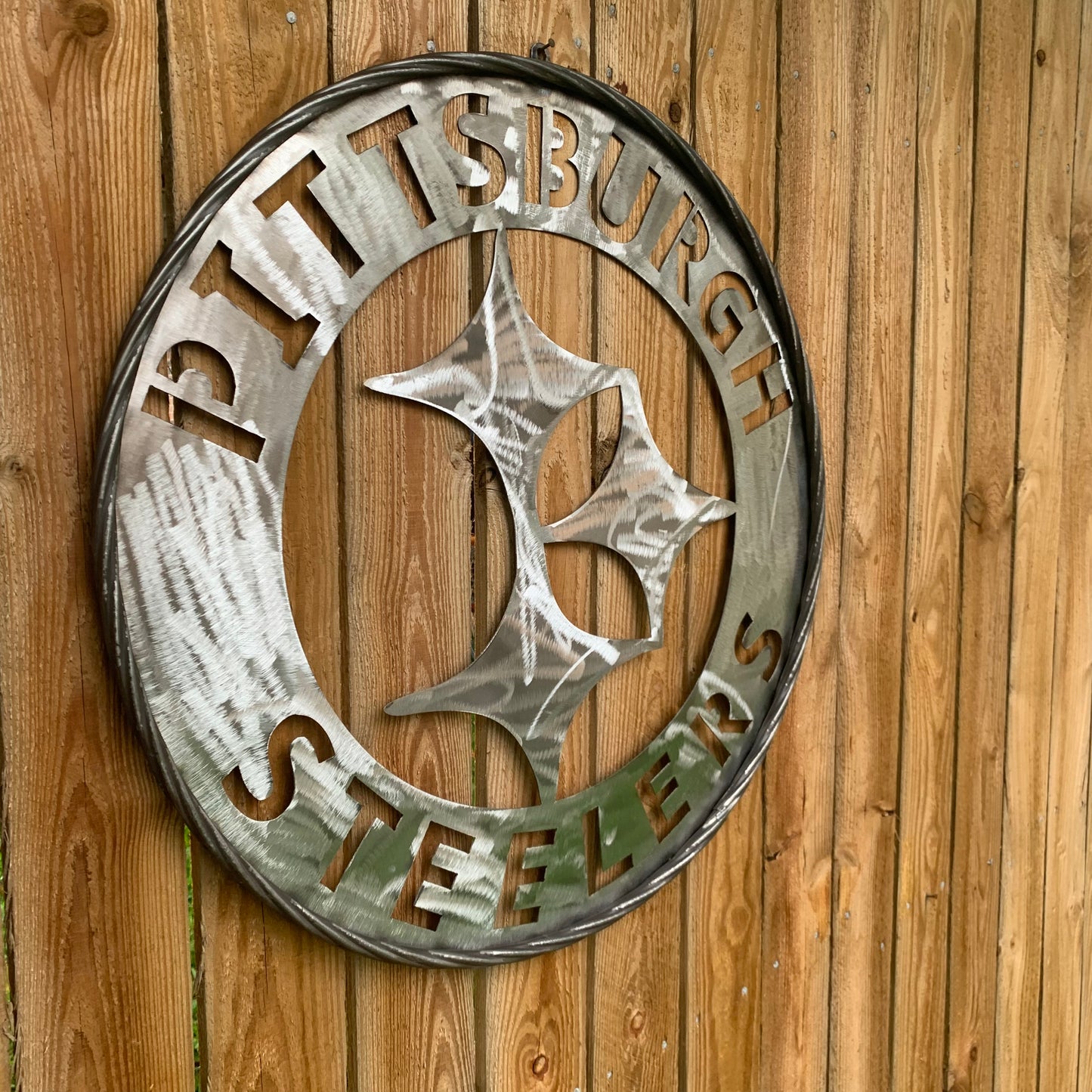 PITTSBURGH STEELERS CUSTOM RAW METAL VINTAGE CRAFT TEAM SIGN HANDMADE
