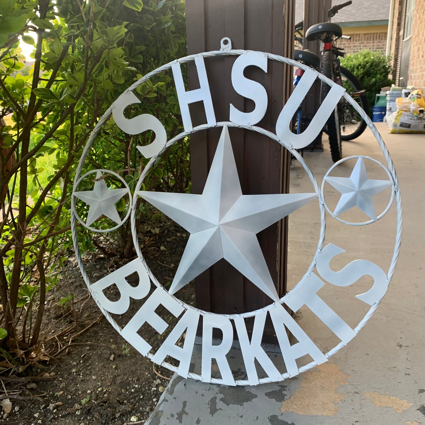 24",32" SHSU SAM HOUSTON BEARKATS RUSTIC WHITE METAL CUSTOM VINTAGE CRAFT RUSTIC BLACK TEAM STAR HANDMADE