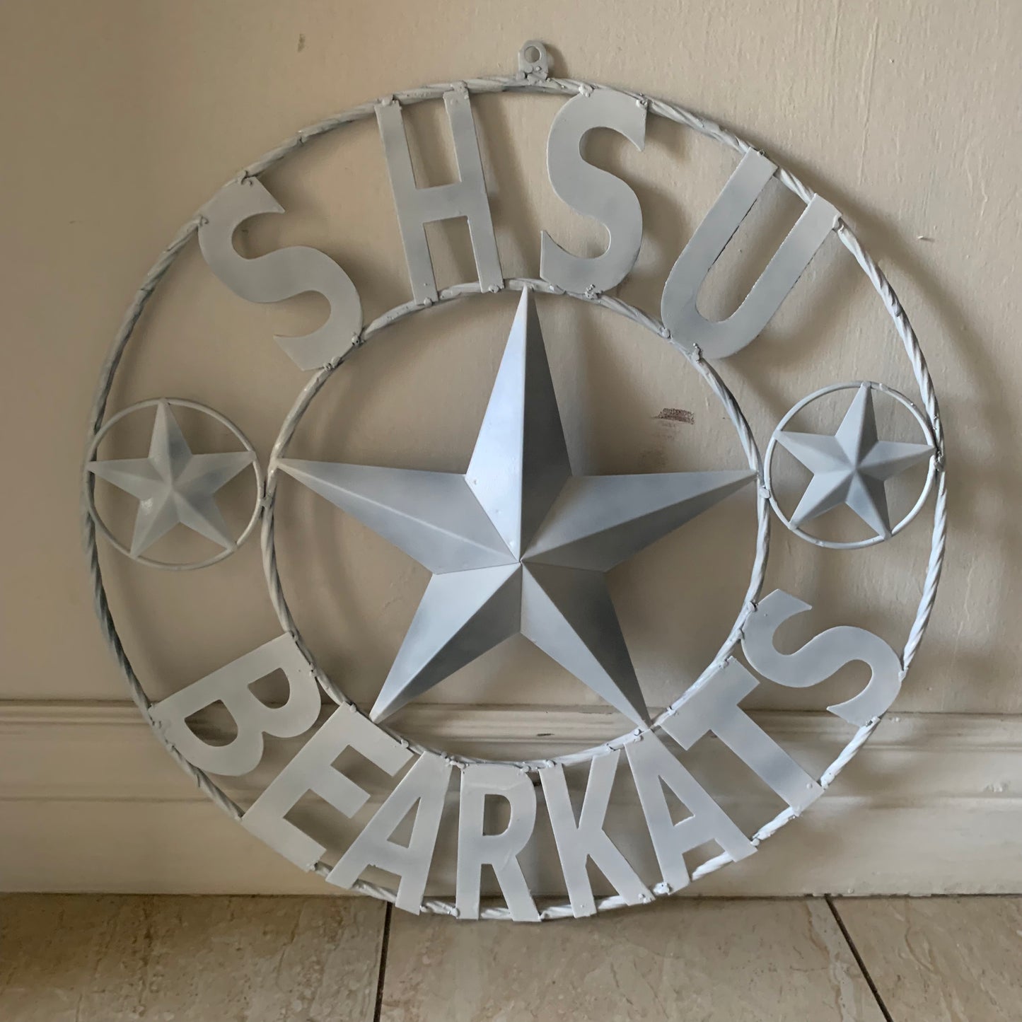 24",32" SHSU SAM HOUSTON BEARKATS RUSTIC WHITE METAL CUSTOM VINTAGE CRAFT RUSTIC BLACK TEAM STAR HANDMADE