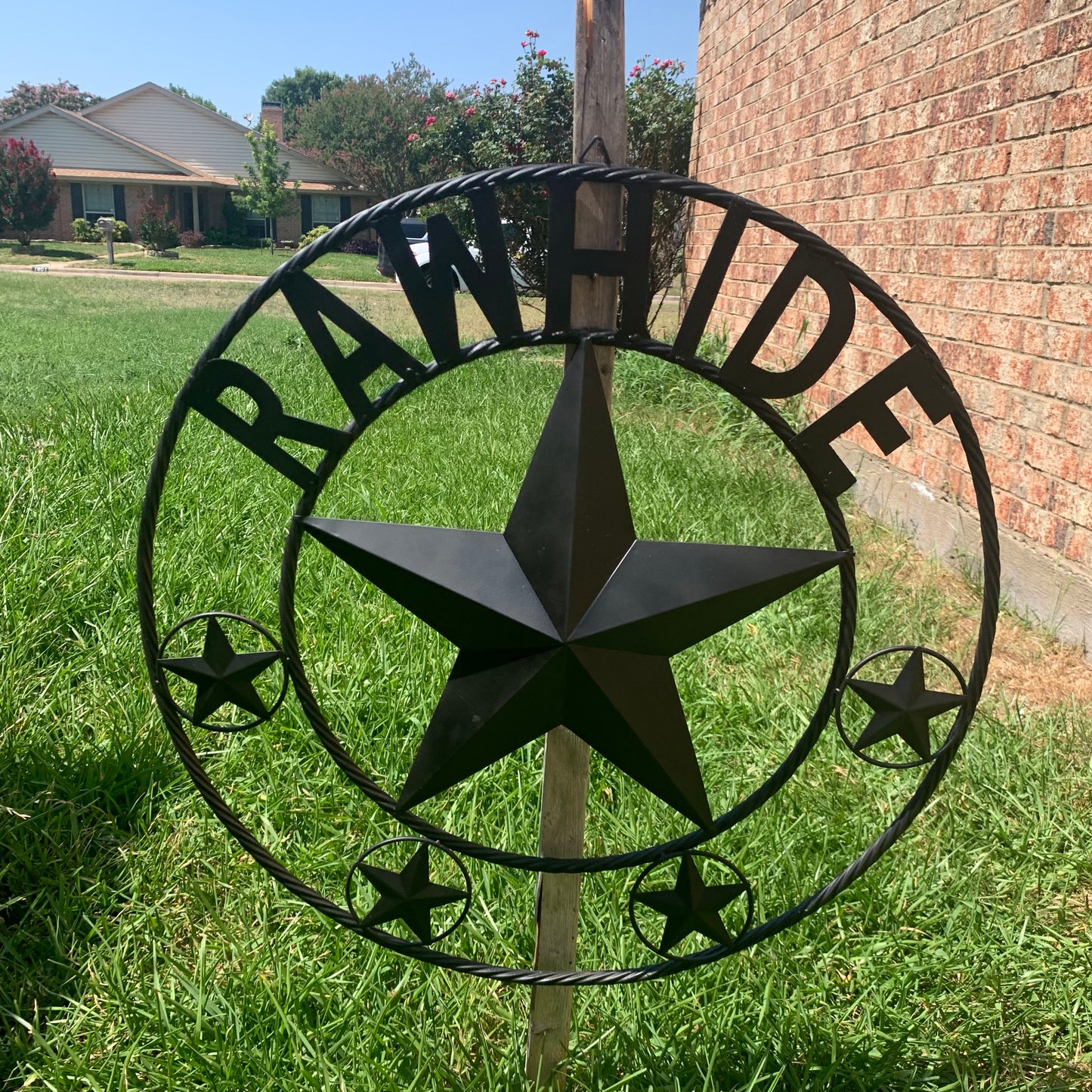 RAWHIDE STYLE CUSTOM STAR RUSTIC BLACK NAME BARN METAL STAR 3d TWISTED ROPE RING WESTERN HOME DECOR HANDMADE