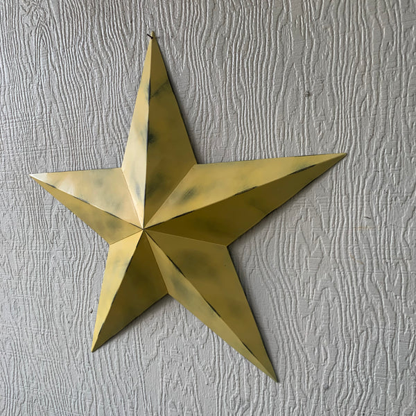 #EH10482 MUSTAND LIGHT YELLOW DISTRESSED BARN STAR TWO TONE METAL ART WESTERN HOME DECOR HANDMADE NEW