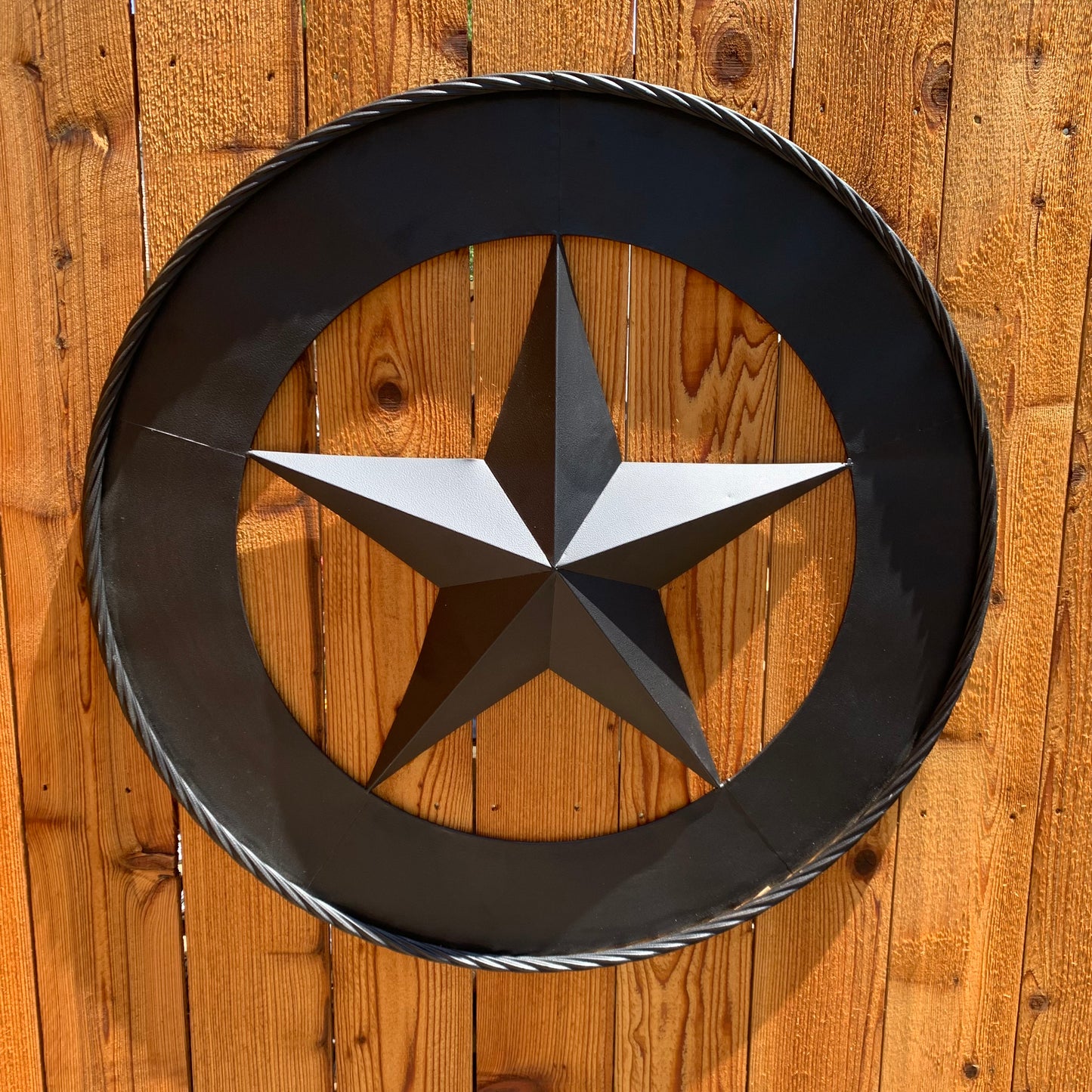 36" RUSTIC BLACK LONE STAR WIDE BAND RING TWISTED ROPE RING 3d METAL STAR WALL ART WESTERN HOME DECOR HANDMADE NEW #EH11879